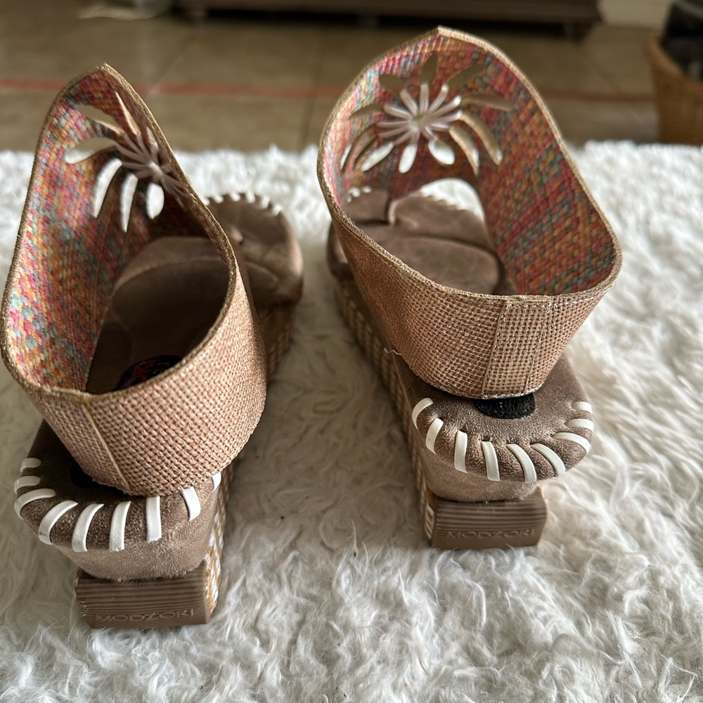 Modzori Reversible Flora-2 Sandals Sz 9 Women Cork Retro Boho Thong Cutout Wedge - Picture 6 of 15